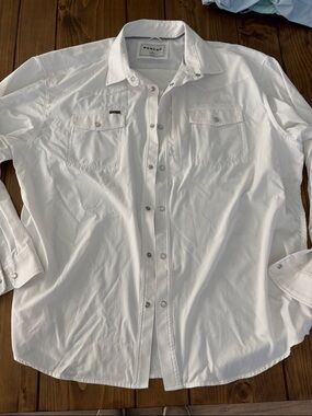 PONCHO Men's White Snap-Front Casual Button-Down Shirt